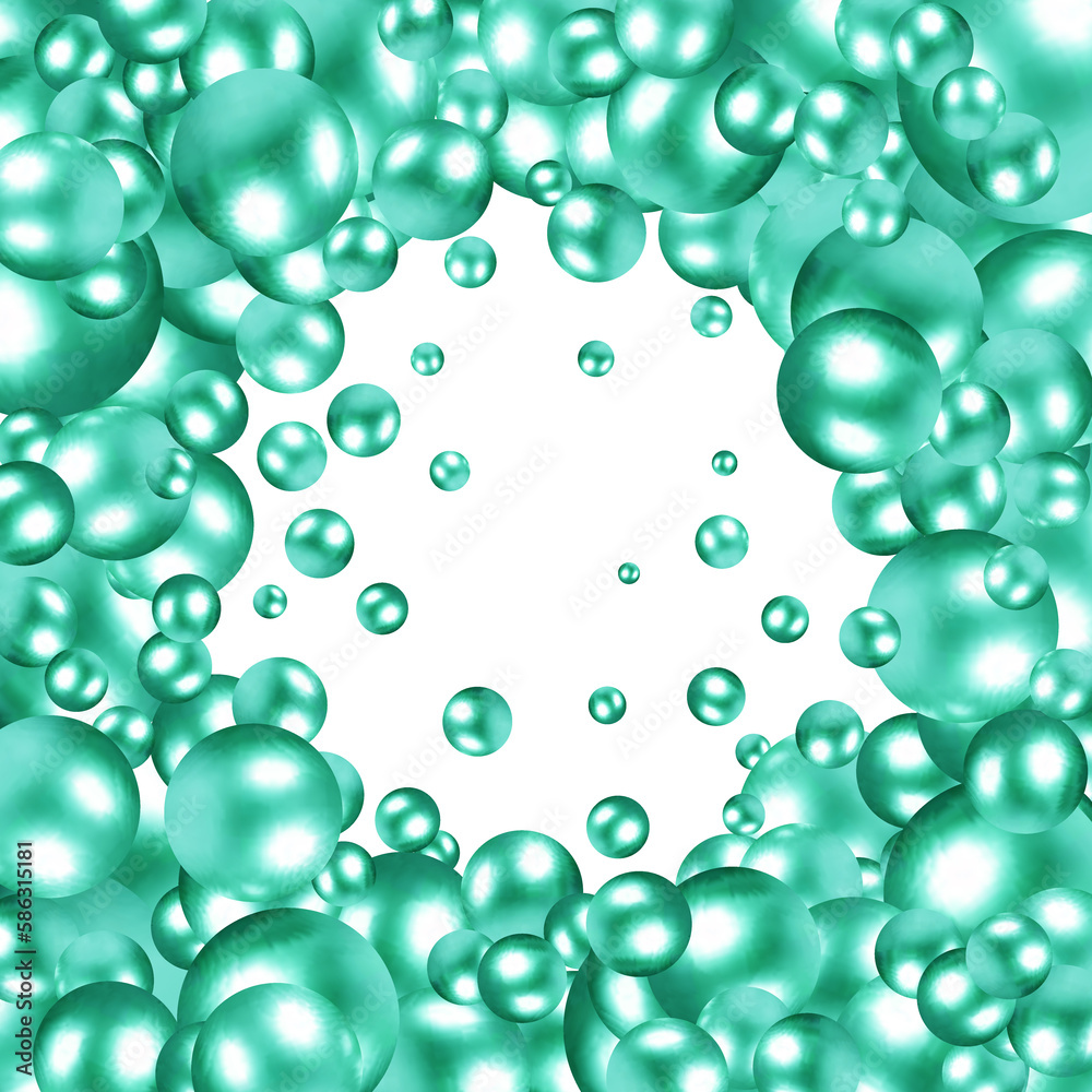 Green pearl balls. Frame. Pearls. Abstract illustration. 