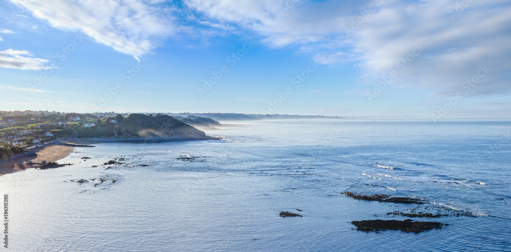 Morning ocean coast view from shore (near Saint-Jean-de-Luz, France, Bay of Biscay).