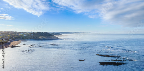 Morning ocean coast view from shore (near Saint-Jean-de-Luz, France, Bay of Biscay).