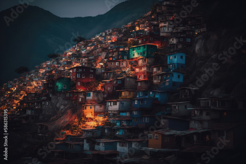 Beautiful houses steep neighborhood slum mountains environment concept,generative ai. photo