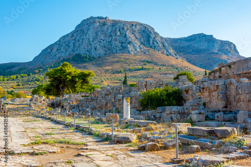 Lechaion Road at Ancient Corinth archaeological site in Greece photo