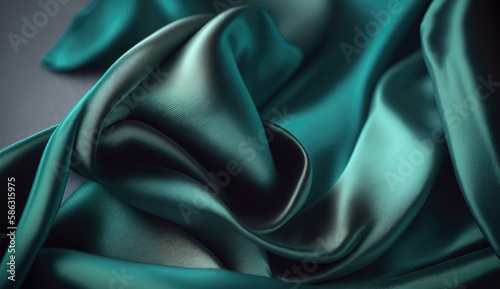 Close up of abstract rippled silk background for mock up and banner, smooth and soft fabric, minimal style scene, elegant waves clothes, with Generative Ai.