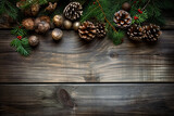 Christmas border with fir branches and pine cones. -Generative Ai.- pine cones, holiday, Xmas, festive, celebrate, winter.