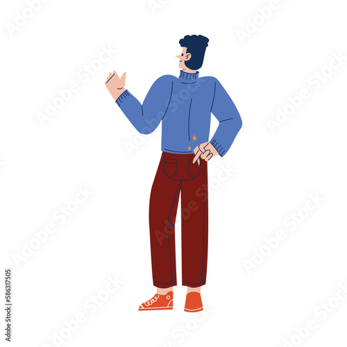 Standing Man Swearing and Crossing Fingers Behind Vector Illustration