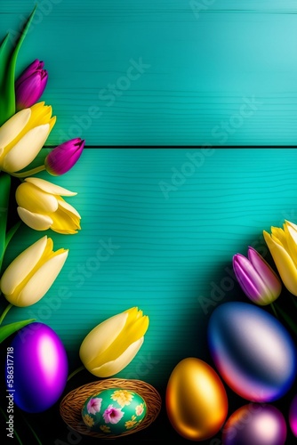 easter background with tulips and eggs