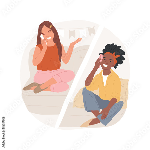 Talking on the phone isolated cartoon vector illustration. Female friendship, girl in bedroom with smartphone, calling best friend, talking on the phone for hours, laughing vector cartoon.