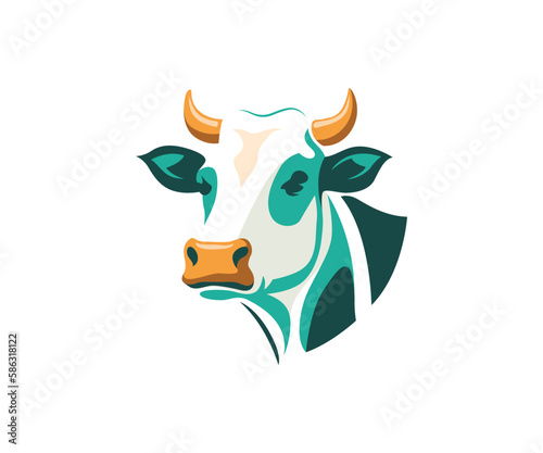 Cow or bull head logo. Animal farm and livestock on white background