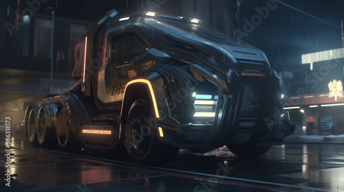 Scifi futuristic cyberpunk truck Generative AI illustrations