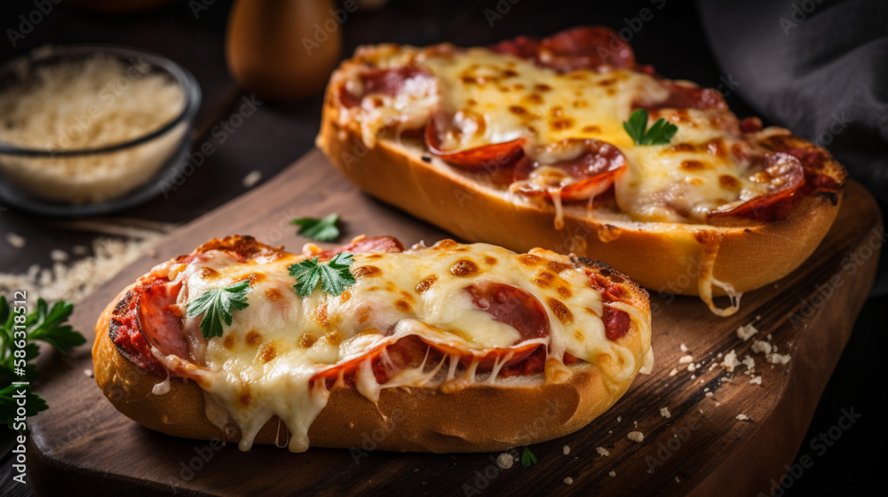 Garlic bread with pepperoni sausage and cheese Generative AI ilustração