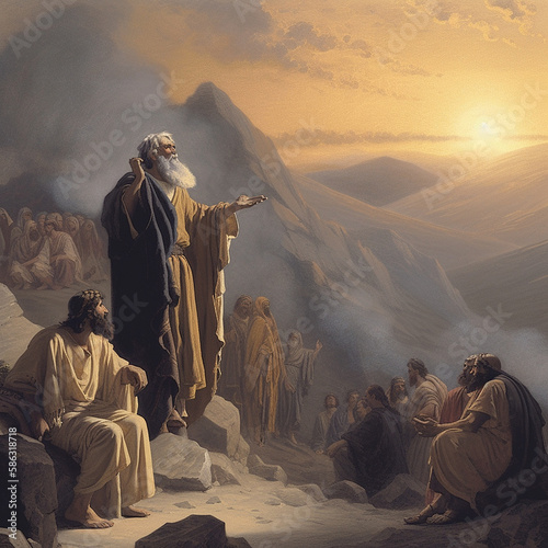Murais de parede Moses receiving the ten commandments at Mount Sinai, religion and faith, prophet