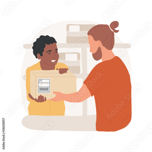 Bring package to the post office isolated cartoon vector illustration. Teenage boy bring box with delivered goods to post office, online shopping problem, return label vector cartoon.