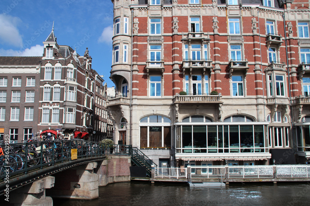 brick buildings (houses and hotels) in amsterdam (netherlands)