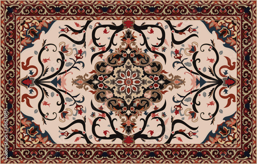 Colorful ornamental vector design for rug, tapis, yoga mat. Geometric ethnic clipart. Arabian ornamental carpet with decorative elements.Persian carpet, photo