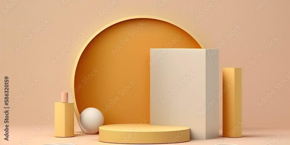 Empty podium, mock up placement display, blank beauty stand for cosmetic product fashion ads on minimal coral background. Luxury pedestal stage mockup scene platform ai generative concept. Empty podium, mock up placement display, blank beauty stand for cosmetic product fashion ads on minimal coral background. Luxury pedestal stage mockup scene platform ai generative concept.