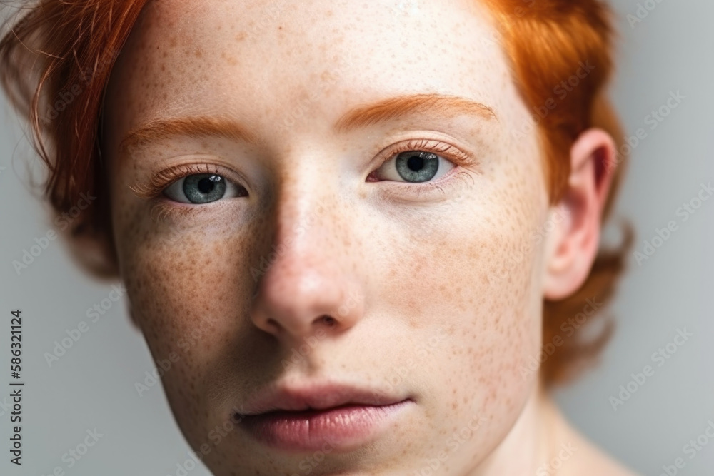 Closeup portrait of redhead non-binary person in their 20's. Generative AI. Closeup portrait of redhead non-binary person in their 20's. Generative AI.