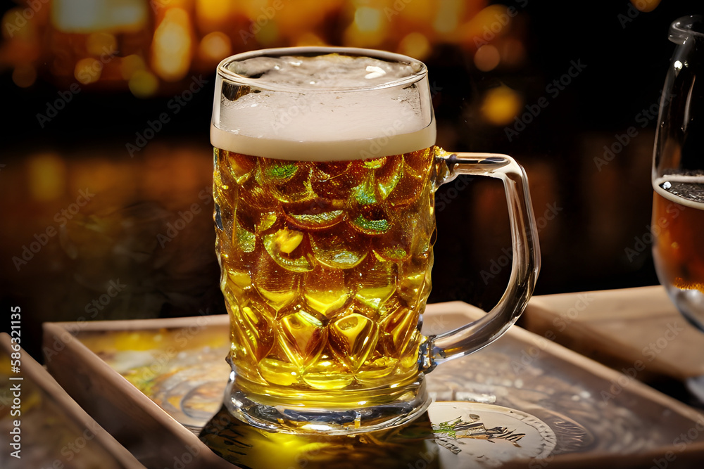 Beautiful glass pint mug of beer with foam in the pub or bar for chill atmosphere for drinkers and rest Generative Art