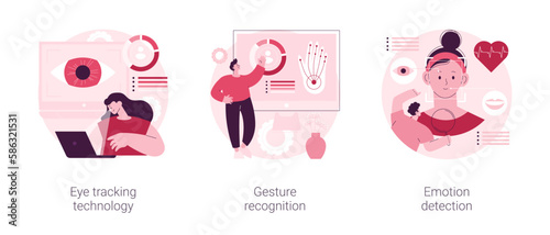 Sensor technology abstract concept vector illustration set. Eye tracking technology, gesture recognition, emotion detection, hands-free control, motion sensing device, AI reading abstract metaphor.