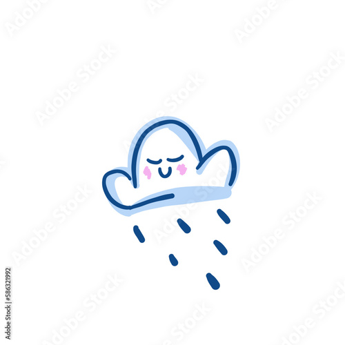 hand drawn rain cloud with smiling face illustration on a transparent background