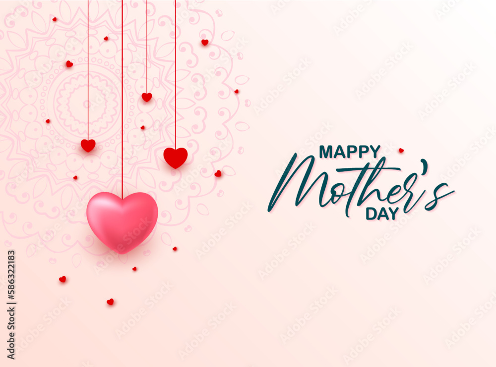 Mothers day background with pink and red hearts