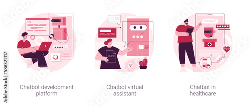 Smart robot abstract concept vector illustration set. Chatbot development platform, virtual assistant, artificial intelligence in healthcare, mobile application programming abstract metaphor.