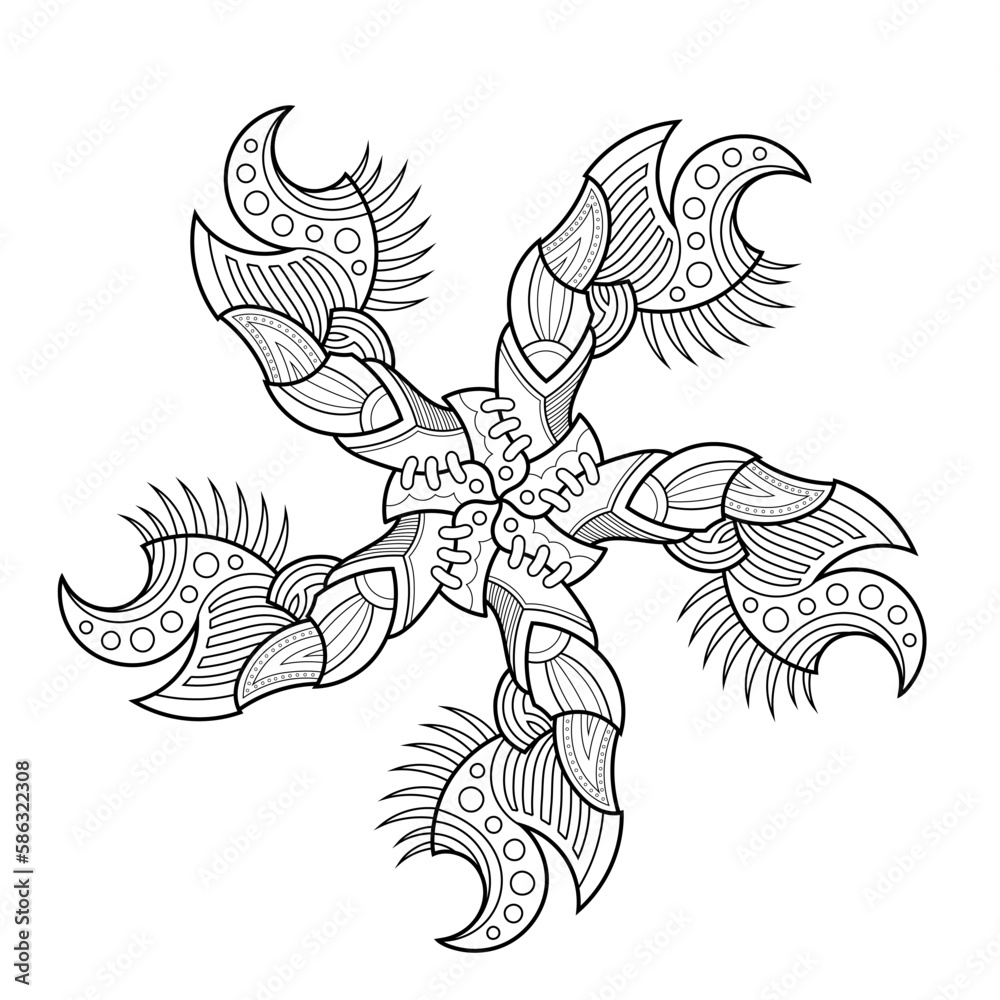 Symmetric Spike Mandala. Mechanical shuriken zentangle style. Symmetric Spike Mandala. Mechanical shuriken zentangle style.