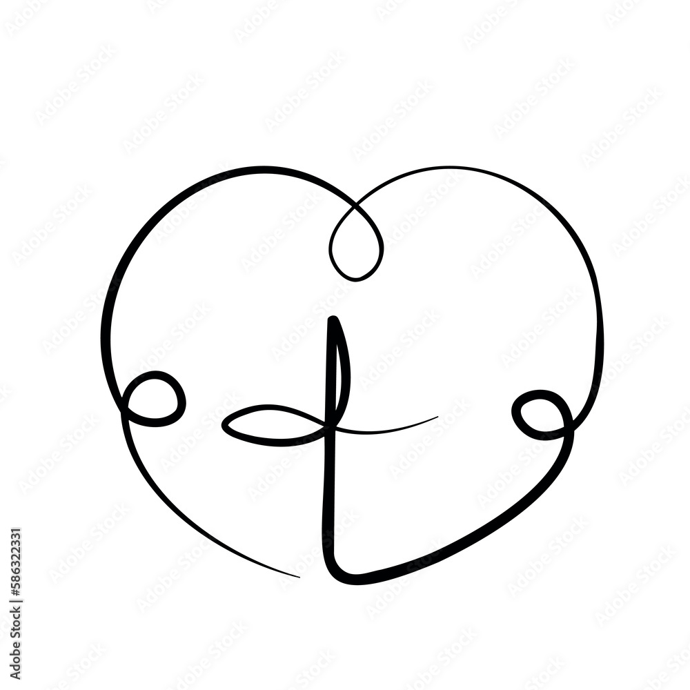 Christian icon Cross and heart in one line Christian icon Cross and heart in one line