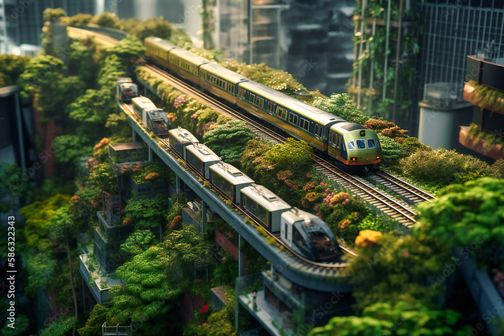 Curated visual reference: Carbon Neutral Minimalist Skyscrapers Reference: Carbon Neutral Trains Glide Across A Cutting Edge Railway Bridge