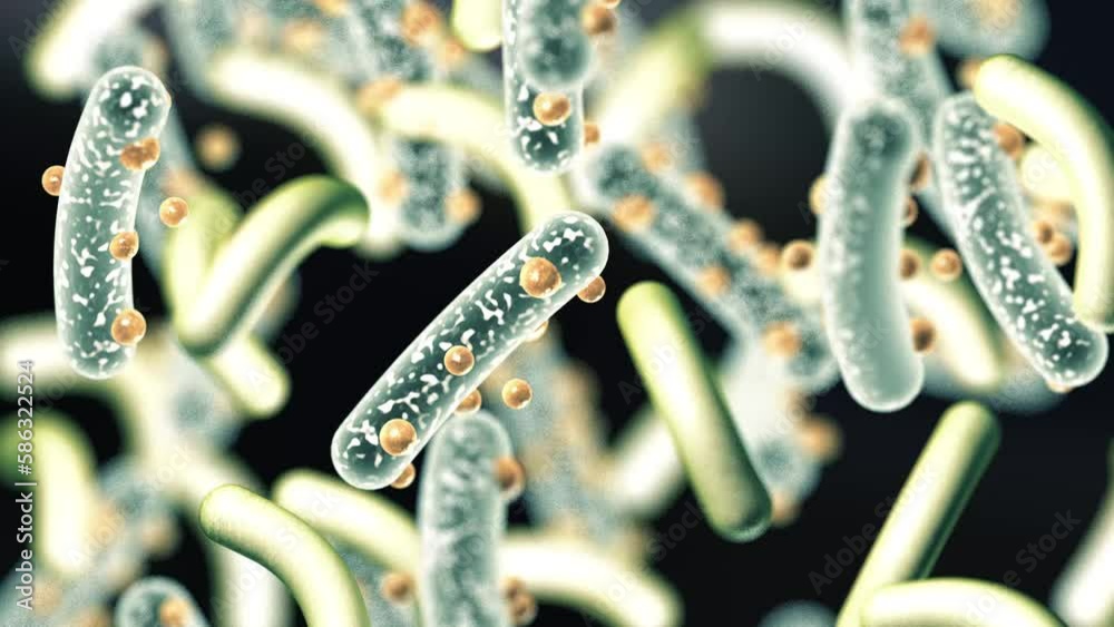 Microbacterias y organismos bacterianos. Biología y antecedentes científicos. Imagen microscópica de un virus o célula infecciosa.