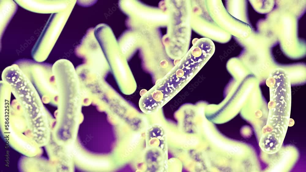 Microbacterias y organismos bacterianos. Biología y antecedentes científicos. Imagen microscópica de un virus o célula infecciosa.