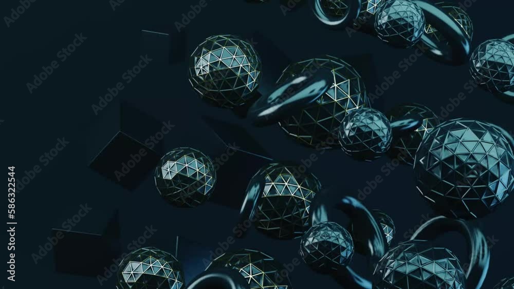 Fondo corporativo tecnologico de formas y cubos. Fondo de tecnología abstracta. Formas geométricas en la oscuridad.