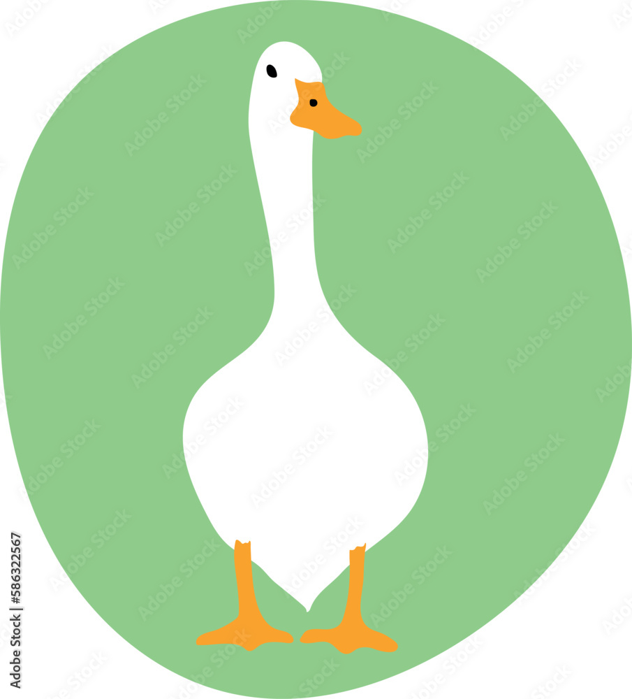 Goose clipart flat style, cartoon white goose simple drawing