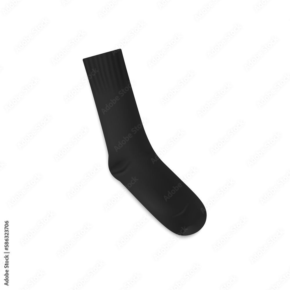 Classic length black realistic sock template, illustration