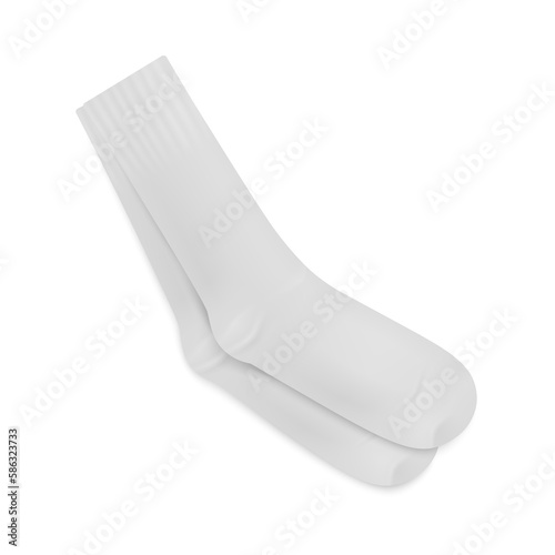 Pair of white textile socks mockup, 3d realistic illustration isolated.