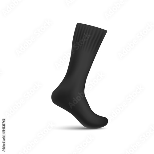 Black realistic long sock with shadow mockup, illustration
