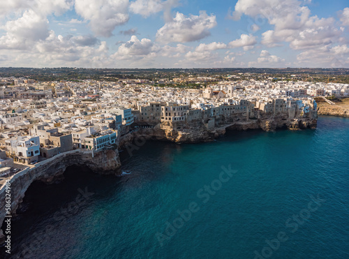 Polignano a Mare drone shot. Aerial view shot of Cala Paura in Puglia, Polignano. © Ryzhkov Oleksandr