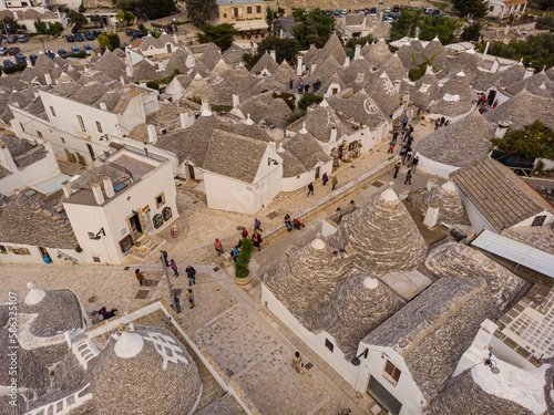 Fly by drone around trullo in Amalfi. photo