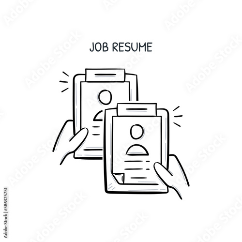 Job resume profile document file illustration. Employee recruitment icon doodle hand drawn line concept