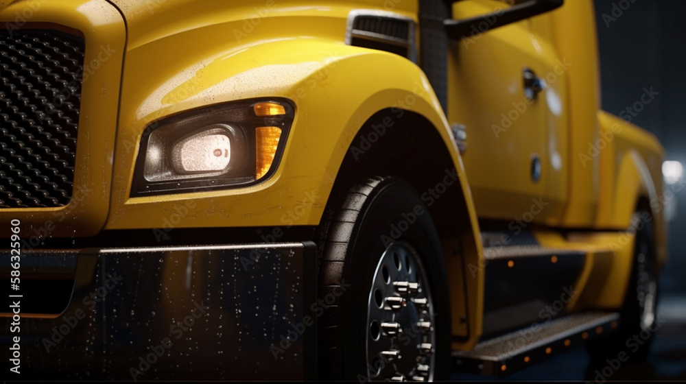 Closeup on front of generic and unbranded cars yellow 4x4 truck, generative ai illustration Closeup on front of generic and unbranded cars yellow 4x4 truck, generative ai illustration