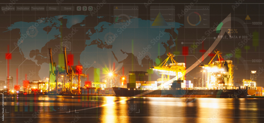 Obraz premium International trade, cargo, container, port economy, and stock market investment.
