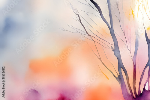 Watercolor textured background  soft spring sunset image