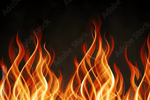 Clip art of burning fire, black background