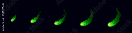 Sprite sheet fire sword attack; fire green strike. Circle flame. Animation for a game or cartoon. Ready to fream by fream classic animation. Vector