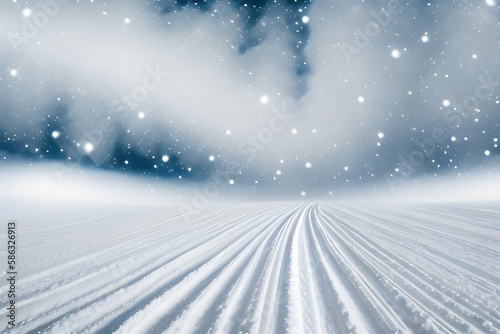 積雪、雪に覆われた森野の道、美しい雪景色