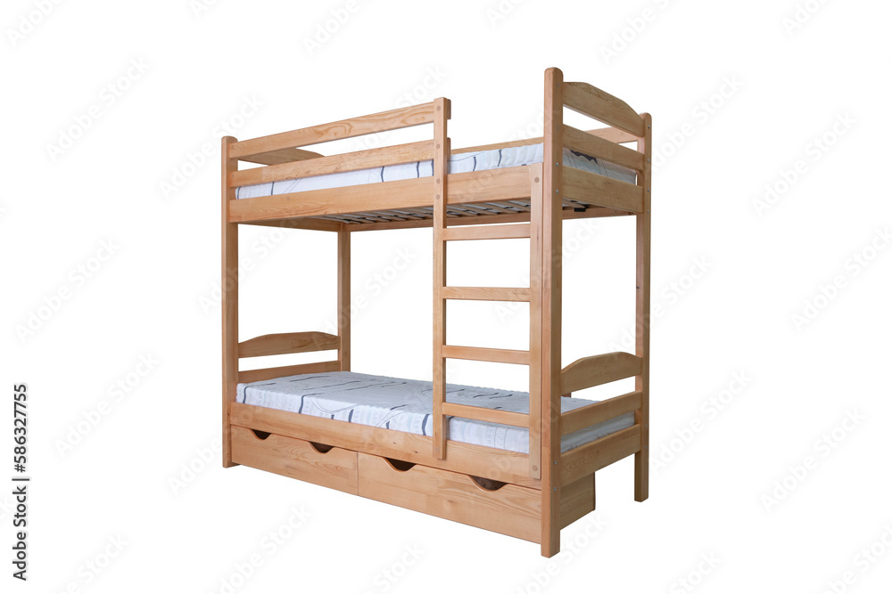 lacquered wooden bunk bed with mattresses, cut out lacquered wooden bunk bed with mattresses, cut out