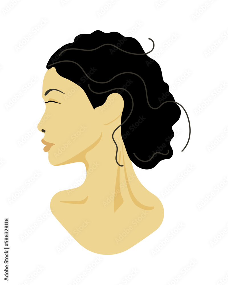 The girl is young with black hair and light skin. Fashion, Beauty. Flat style. The girl is young with black hair and light skin. Fashion, Beauty. Flat style.