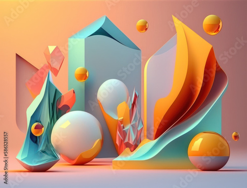 Abstract image featuring a combination of organic and geometric shapes dynamic and energetic background created with Generative AI technology
