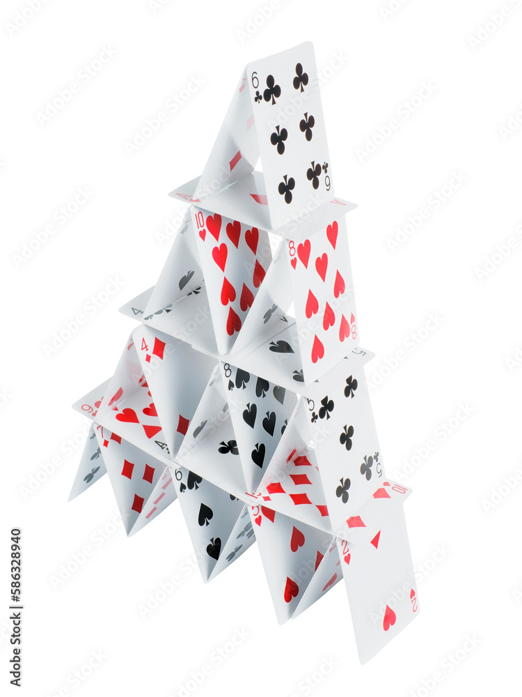 House of cards. High angle view, isolated png with transparency