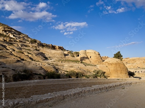 Scenic road toward entrance to ancient city Petra, Jordan