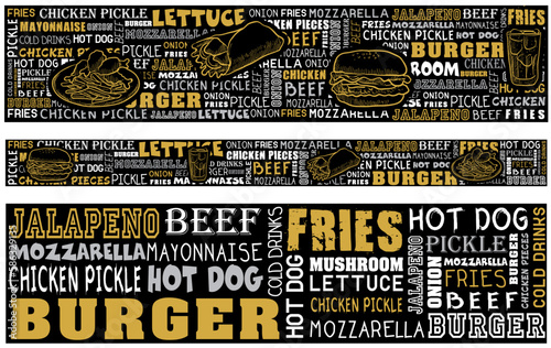 Chalkboard Doodle Food Banner, Vector food chalk, Restaurant wall Graphics, Word Cloud Typography, 