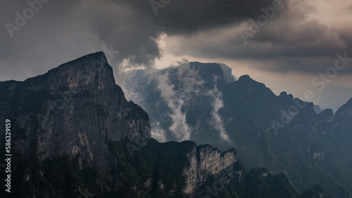 Dramatic mountain landscape seen from Tianmen Mountain West Skywalk path, China